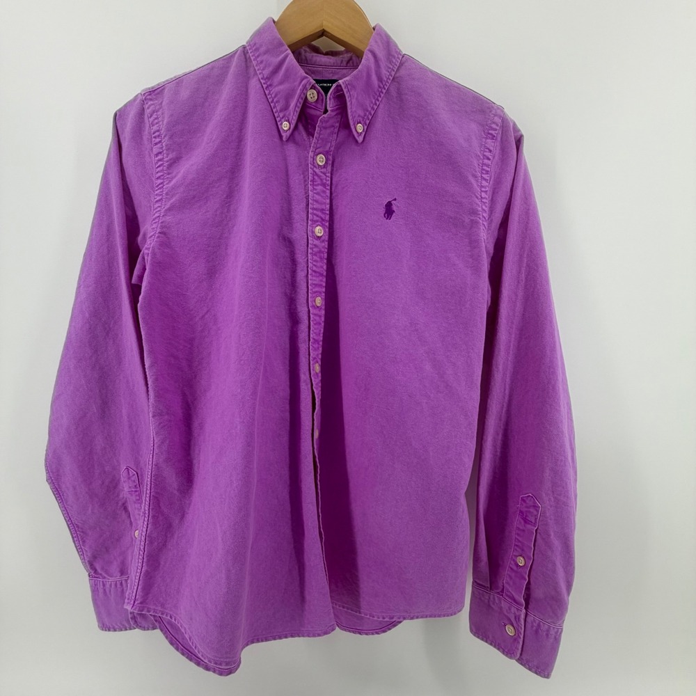 Ralph Lauren Sport Womens 10 Purple Cotton Button Down Shirt Long Slve Pony Logo - Picture 2 of 9